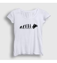 Presmono Kadın Beyaz Evolution Evrim Motorsiklet Yarış Motoru T-Shirt 442008tt (Beyaz)