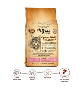 Mycat Az Tahıllı Somon Balıklı Yavru ve Anne Kuru Kedi Maması 10kg