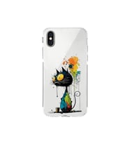 iPhone X ile Uyumlu Splash Kedi Tasarımlı Şeffaf Silikon Kılıf