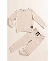 2'li Pamuk Waffle Sweat Jogger Taş Alt Üst Takım 