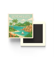 Seyşeller - Seychelles - Paper Cut Art - Baskılı Buzdolap Magneti Kare - 9x9 cm