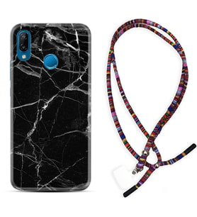 Huawei P20 Lite Mate 10 20 Lite Pro P40 Lite KılıfBoyun Asklı Rasta Silikon Fragile Black Mermer 1378