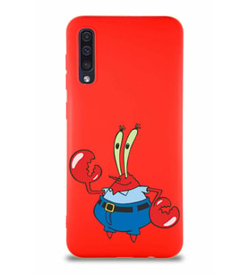 Samsung Galaxy A30S Soft Premier Kapak Bay Yengeç Tasarımlı Silikon Kılıf - Kırmızı (Şeffaf)