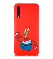 Samsung Galaxy A30S Soft Premier Kapak Bay Yengeç Tasarımlı Silikon Kılıf - Kırmızı (Şeffaf)