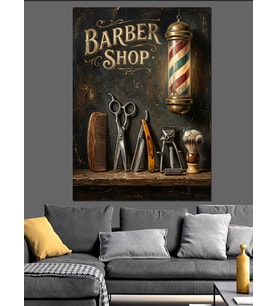 Barber Shop Makas Ve Tarak Dekoratif Kanvas - Mdf Ahşap Tablo
