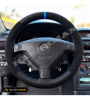 Opel Astra G Dikme Direksiyon Kılıfı Alcantara Süet Mat Karbon Mavi Yüzük ve Dikiş Astra Klasik-Comfort-Elegance-CD 1998-2005