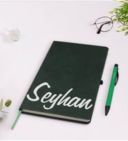 BK Gift Kişiye Özel El Yazılı Yeşil Termo Deri Defter Kalem Seti Model 2