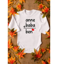 Unisex Bebek Anne Baba Yazılı Organik Baskılı %100 Pamuklu Zıbın