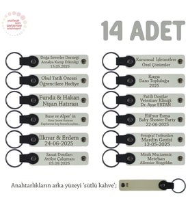 Bebek Mevlütleri İçin, 14'lü Set, Kişisel İsimli Deri Anahtarlık, Anlamlı Hatıra, Beyaz & S Kahve