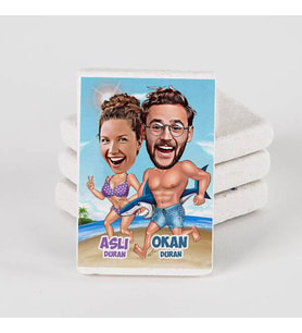Kişiye Özel Tatil Keyfi Karikatürlü Taş Buzdolabı Magneti