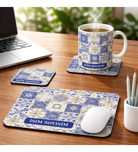 Kişiye Özel Hediye Seti  Kupa Bardak + Mouse Pad + Bardak Altlığı (3’lü Set)