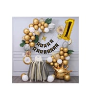 Kral Taçlı Gold Zincir Balon Doğum Günü Seti 1 Yaş