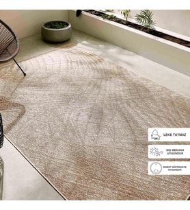 Ocean Home Textile Leke Tutmaz İç Dış Mekan Bej Renk Desenli Halı Kilim 160 x 230 cm