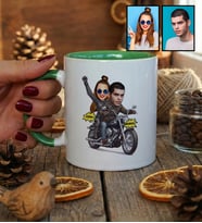 Kişiye Özel Karikatürlü Motorlu Sevgililer Kupa Bardak Sevgililer Günü Hediyesi