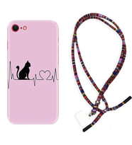Apple iPhone 5 6 7 8 Plus Se XR Kılıf Boyun Asklı Rasta Silikon Pink Cat Heart 1303