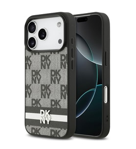 Apple iPhone 17 Pro Uyumlu Kılıf DKNY Orjinal Lisanslı M-safe Şarj Özellikli 3D Yazılı Metal Logolu Kapak (Siyah)