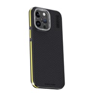 Pilelistore   iPhone 15 Pro Max Kılıf Aramid 600D Kevlar Karbon Fiber Magsafe Kapak - Sarı