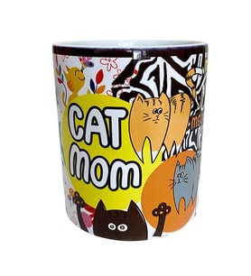 CAT MOM temalı dijital baskılı hediyelik tasarım kupa bardak. (Beyaz)