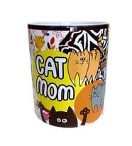 CAT MOM temalı dijital baskılı hediyelik tasarım kupa bardak. (Beyaz)