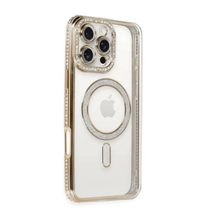 Apple iPhone 16 Pro Kılıf Joke Simli Magneticsafe Kılıf - Gold