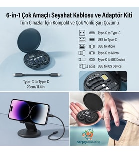 60w Destekli Kablo Kutusu Seyahat Kablo Seti 5'i 1 Arada Usb Type-c Şarj Kablosu Seti Şarj Dönüştürücü Seyahat Şarj Kablosu