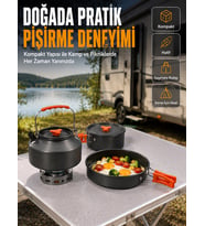 Alüminyum Kamp Pişirme Seti Katlanabilir Kulplu Çaydanlık Tencere Tava Outdoor Yemek Seti