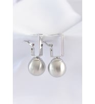 Pirinç Gümüş Renk Dikdörtgen Detay Oval Küpe TJ-BKP8914