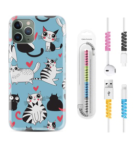 Apple iPhone 11 12 13 14 Pro Max Kılıf Kablo Koruma Spiral Silikon Kedicikler 1772