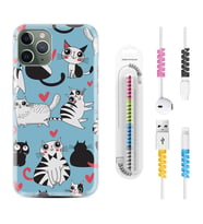 Apple iPhone 11 12 13 14 Pro Max Kılıf Kablo Koruma Spiral Silikon Kedicikler 1772