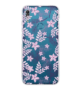 Huawei Y6 Pro 2019  Kamera korumalı Kapak Floral Pudra Tasarımlı  Şeffaf Kılıf