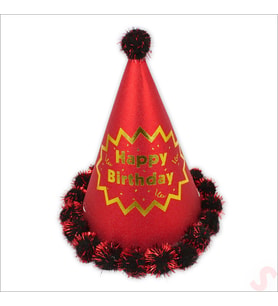 Ponponlu Happy Birthday Şapka, 20cm x 1 Adet - Kırmızı (STD)