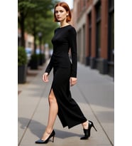 Kadınlara Özel Bisiklet Yaka Uzun Kol Drapeli Bodycon Maxi Elbise Kış Akşamları İçin İdeal