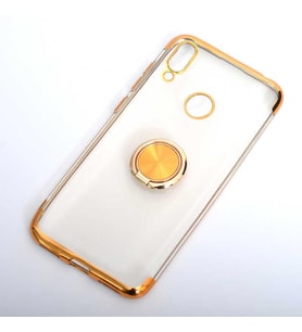 Huawei Y7 2019 Kılıf Gess Kenarları Renkli Yüzük Aparatlı Kılıf (Gold)