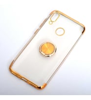 Huawei Y7 2019 Kılıf Gess Kenarları Renkli Yüzük Aparatlı Kılıf (Gold)