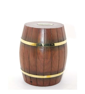Pirinç Ahşap Fıçı Kumbara 18 Cm