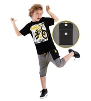 Bisiklet Erkek Çocuk T-shirt Kapri Şort Takım (Siyah)