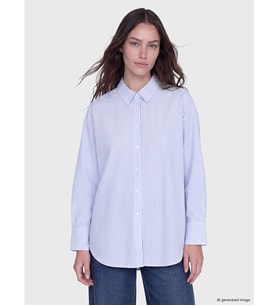 LCW Modest Mavi Çizgili Oxford Kadın Gömlek