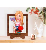 BK Gift Kişiye Özel Kadın Öğrenci Karikatürlü Ahşap Standlı 3D Biblo-1 (Beyaz)