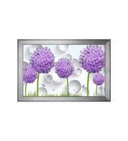 Mor Çiçekler ve Gümüş Halkalar Soyut Motifli Kanvas Tablo 50 x 70 cm Silver Çerçeve