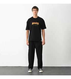 pilelistore- Unisex Bisiklet Yaka Baskılı Oversize T-Shirt - Siyah