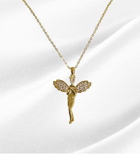 Çelik Gold Renk Zirkon Taş Detay Melek Kanatlı İnsan Model Kadın Kolye