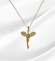 Çelik Gold Renk Zirkon Taş Detay Melek Kanatlı İnsan Model Kadın Kolye