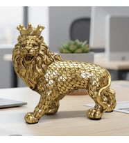 Polyester Dekoratif Taçlı Aslan Figürü 24x29 Cm – Altın Renk (Karışık)
