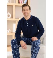 Pijamoni Erkek Düğme Yaka Kışlık Polar Pijama Takımı 6100/8,1 - 1 Adet (Lacivert)