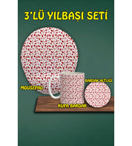 Yılbaşı Temalı 3'lü Bilek Destekli Mousepad Kupa Ve Bardak Altlığı Seti
