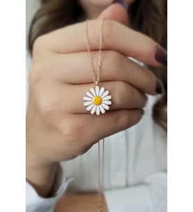 Kadın Papatya Tasarım Mineli Rose 925 Ayar Gümüş Kolye