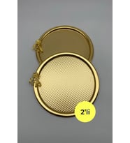 2'li Japon Güllü Yuvarlak Gold Çay ve Kahve Sunum Tepsisi, Dekoratif Tepsi 22cm (Altın)