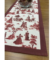 Toile De Jouy Paris Runner 40x110 cm  %100 Pamuk Dijital Baskılı Masa Örtüsü  Klasik Fransız Tarzı (Bordo)