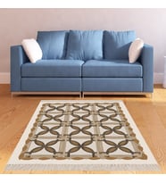 Geometrik Desenli Dijital Baskı Yıkanabilir Kaymaz Taban Modern Salon Halısı ve Yolluk (Bej)