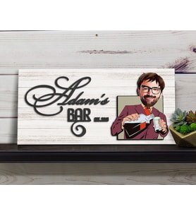 BK Gift Kişiye Özel Karikatürlü Kabartma Tasarım Antik Beyaz Ahşap Bar Tabelası, Home Bar Tabela, Rustik Ev Dekorasyonu, Duvar Dekoru-2